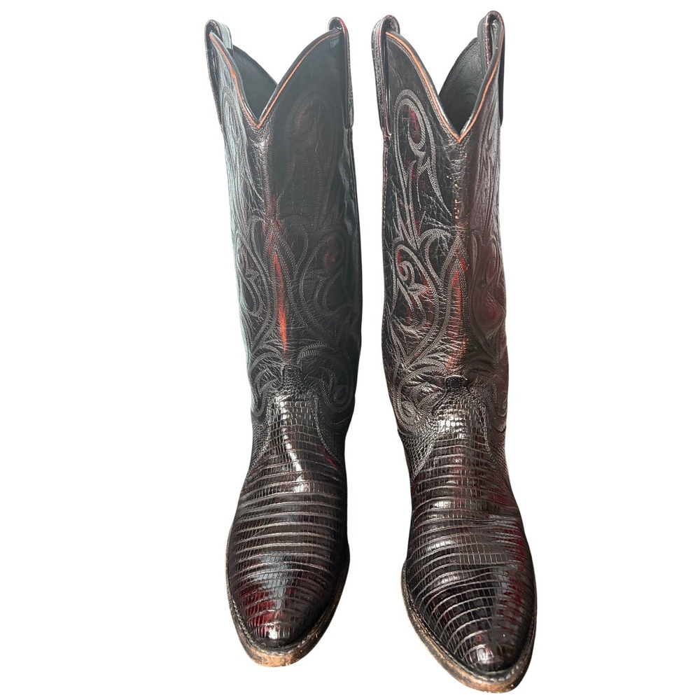 Dan Post Mens Black Cherry Teju Lizard Exotic Cowboy Boots 9 M Vintage Western